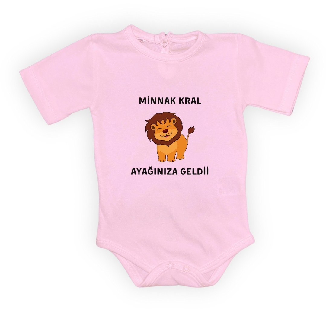 Minnak Kral Ayağınıza Geldii Baskılı Bebek Body Zıbın Çıtçıtlı Badi — KOYU PEMBE
