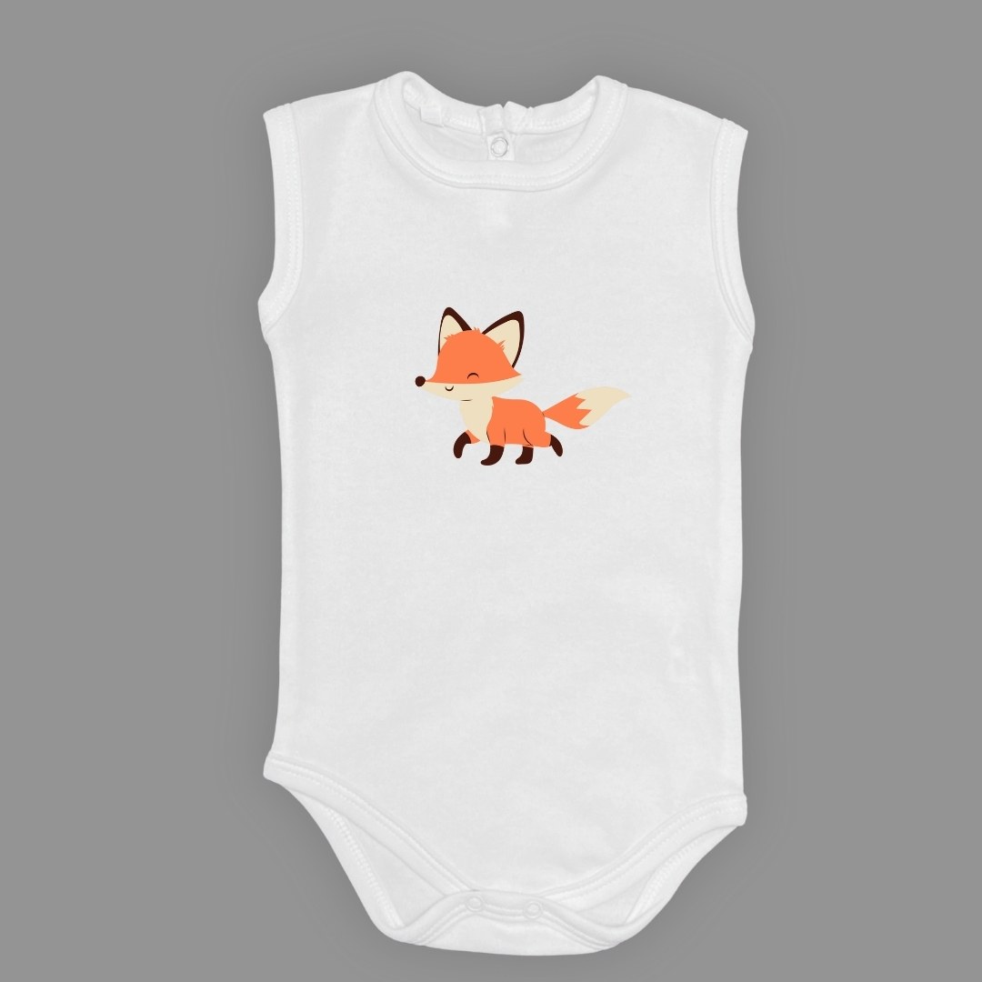 Tilki Baskılı Bebek Body Zıbın Çıtçıtlı Badi — AÇIK EKRU