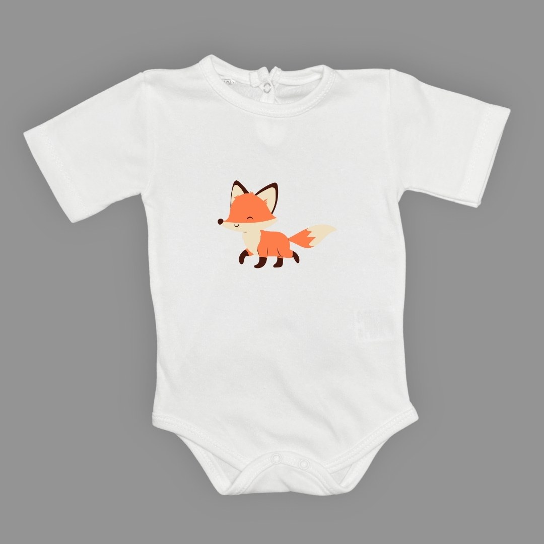 Tilki Baskılı Bebek Body Zıbın Çıtçıtlı Badi — BEYAZ