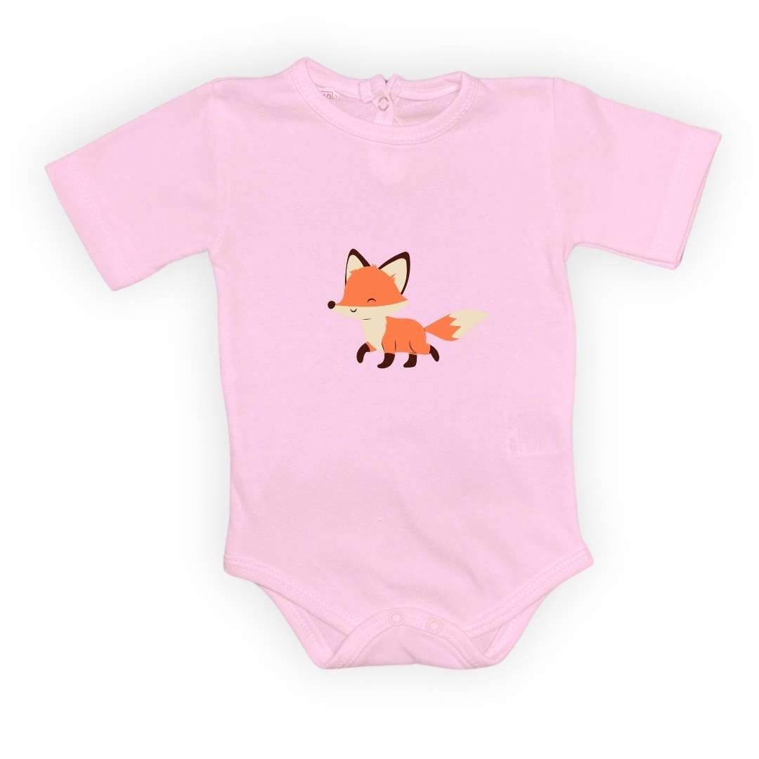 Tilki Baskılı Bebek Body Zıbın Çıtçıtlı Badi — KOYU PEMBE