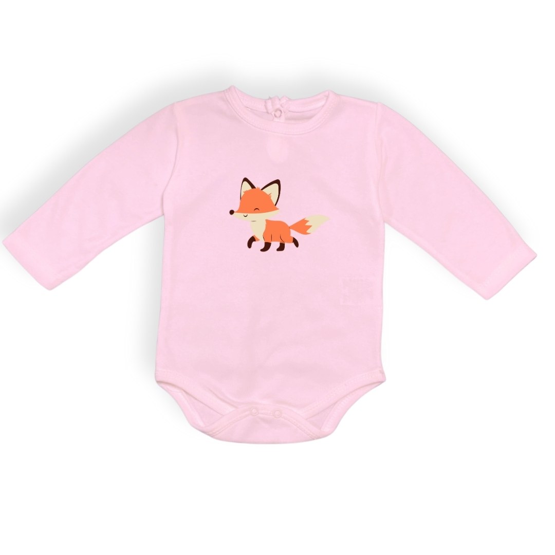 Tilki Baskılı Bebek Body Zıbın Çıtçıtlı Badi — PEMBE
