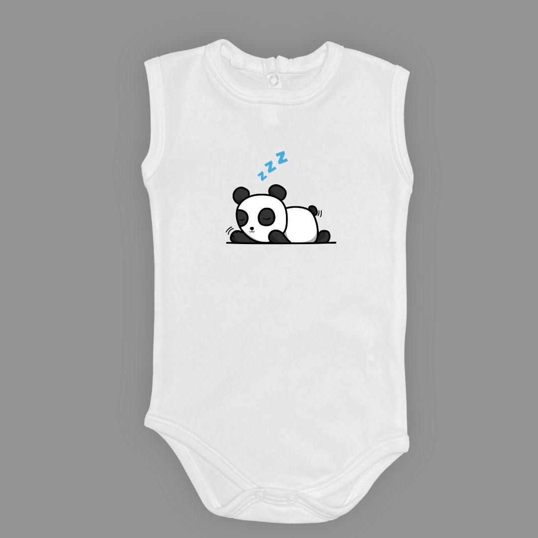 Uykucu Panda Baskılı Bebek Body Zıbın Çıtçıtlı Badi — AÇIK EKRU