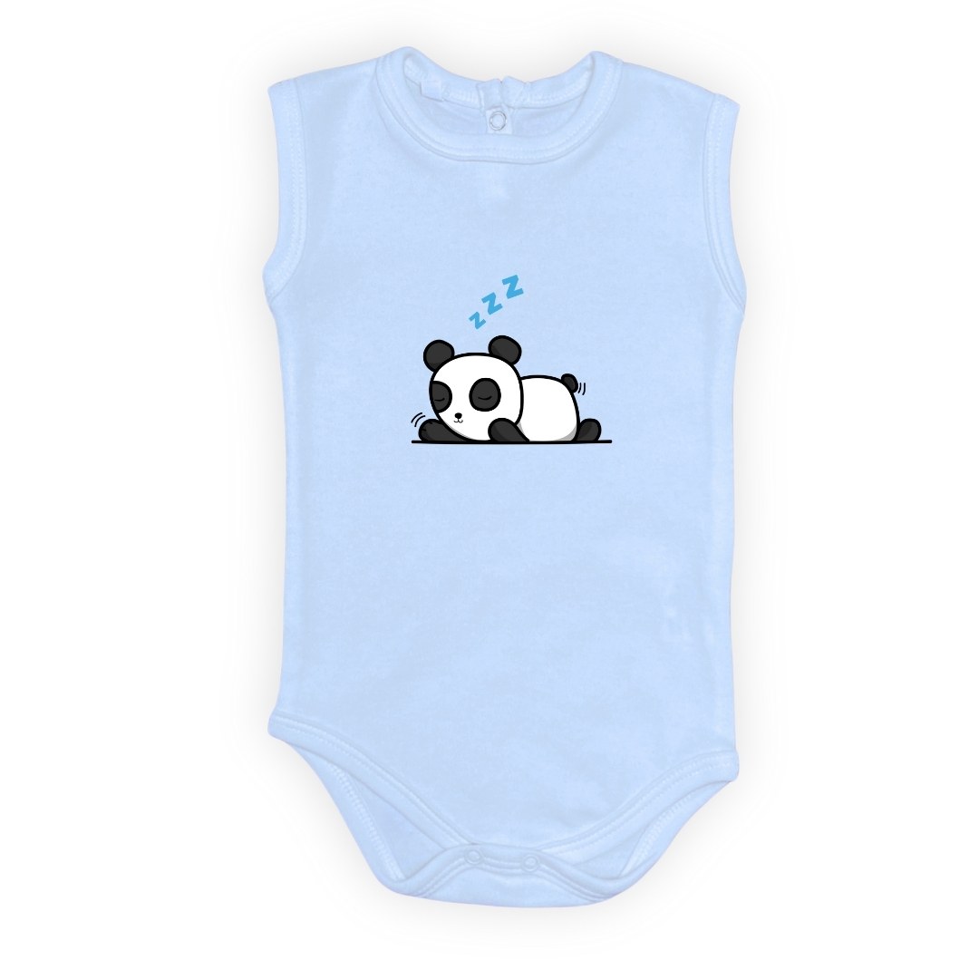 Uykucu Panda Baskılı Bebek Body Zıbın Çıtçıtlı Badi — AÇIK MAVİ