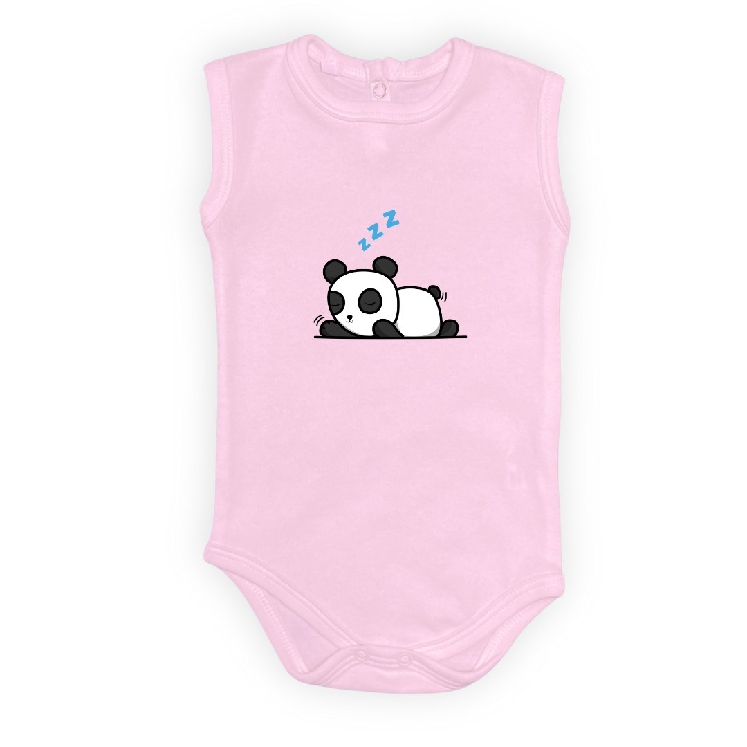 Uykucu Panda Baskılı Bebek Body Zıbın Çıtçıtlı Badi — AÇIK PEMBE