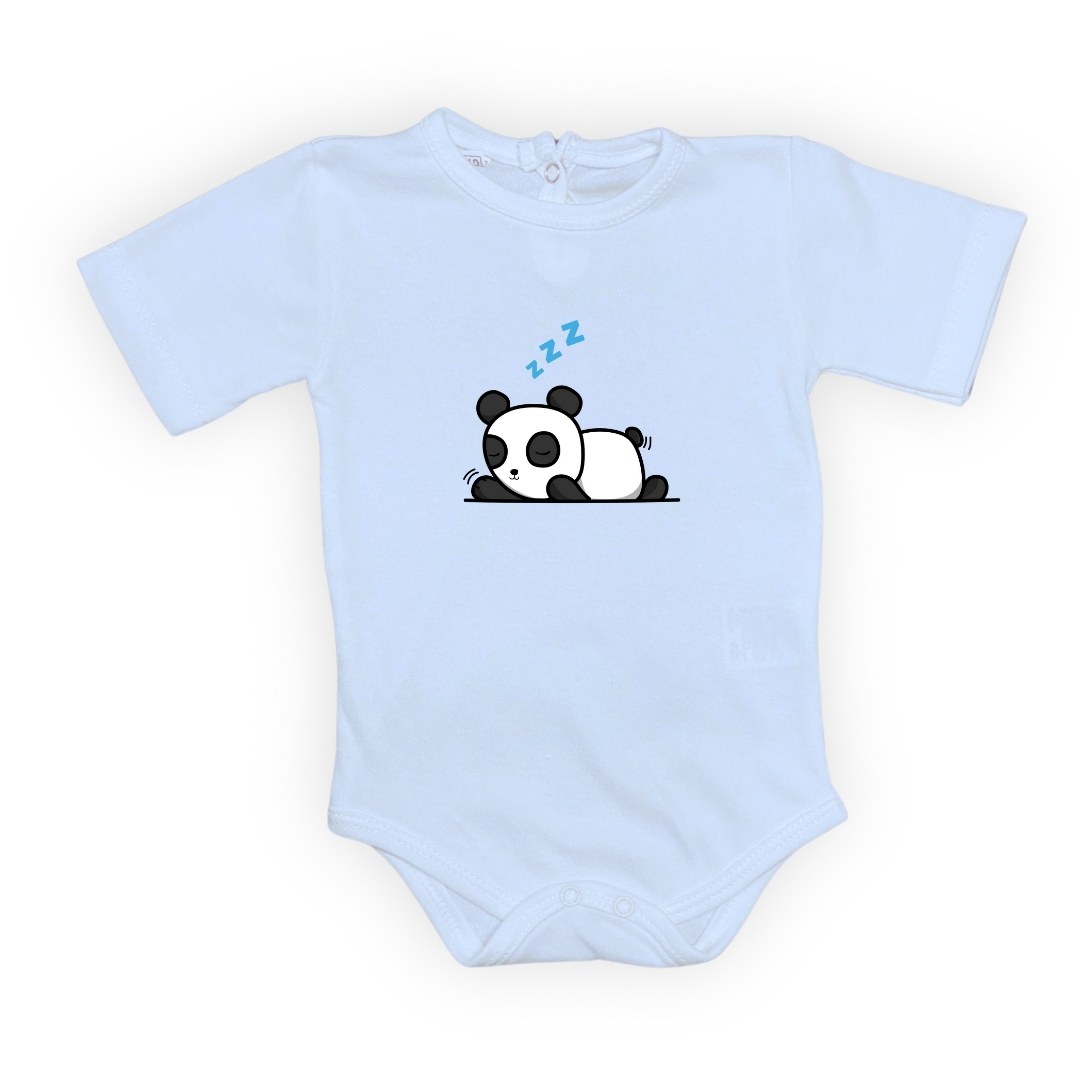 Uykucu Panda Baskılı Bebek Body Zıbın Çıtçıtlı Badi — BEBE MAVİ
