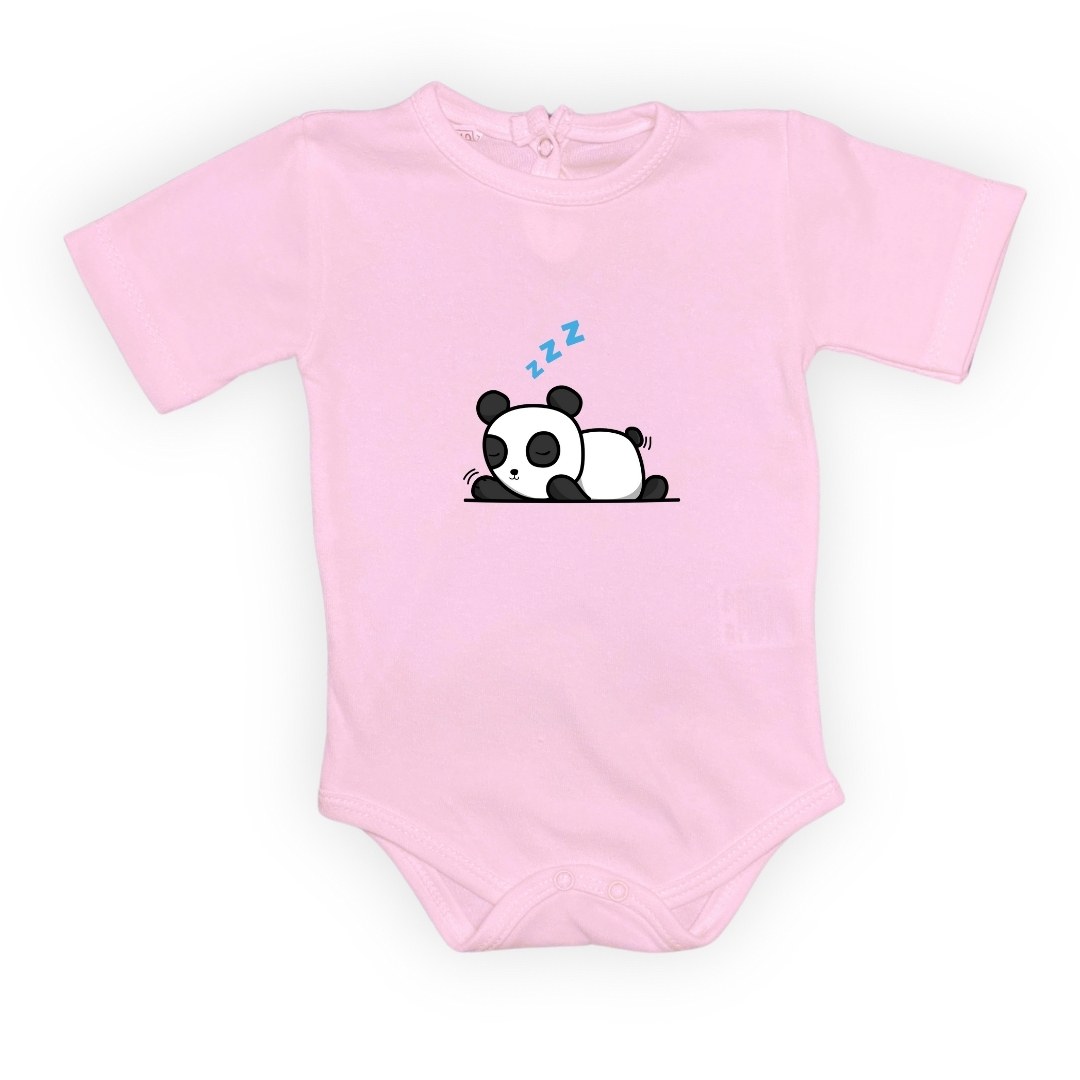 Uykucu Panda Baskılı Bebek Body Zıbın Çıtçıtlı Badi — KOYU PEMBE