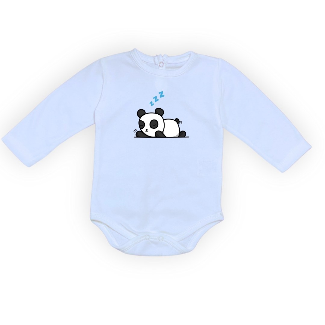 Uykucu Panda Baskılı Bebek Body Zıbın Çıtçıtlı Badi — MAVİ
