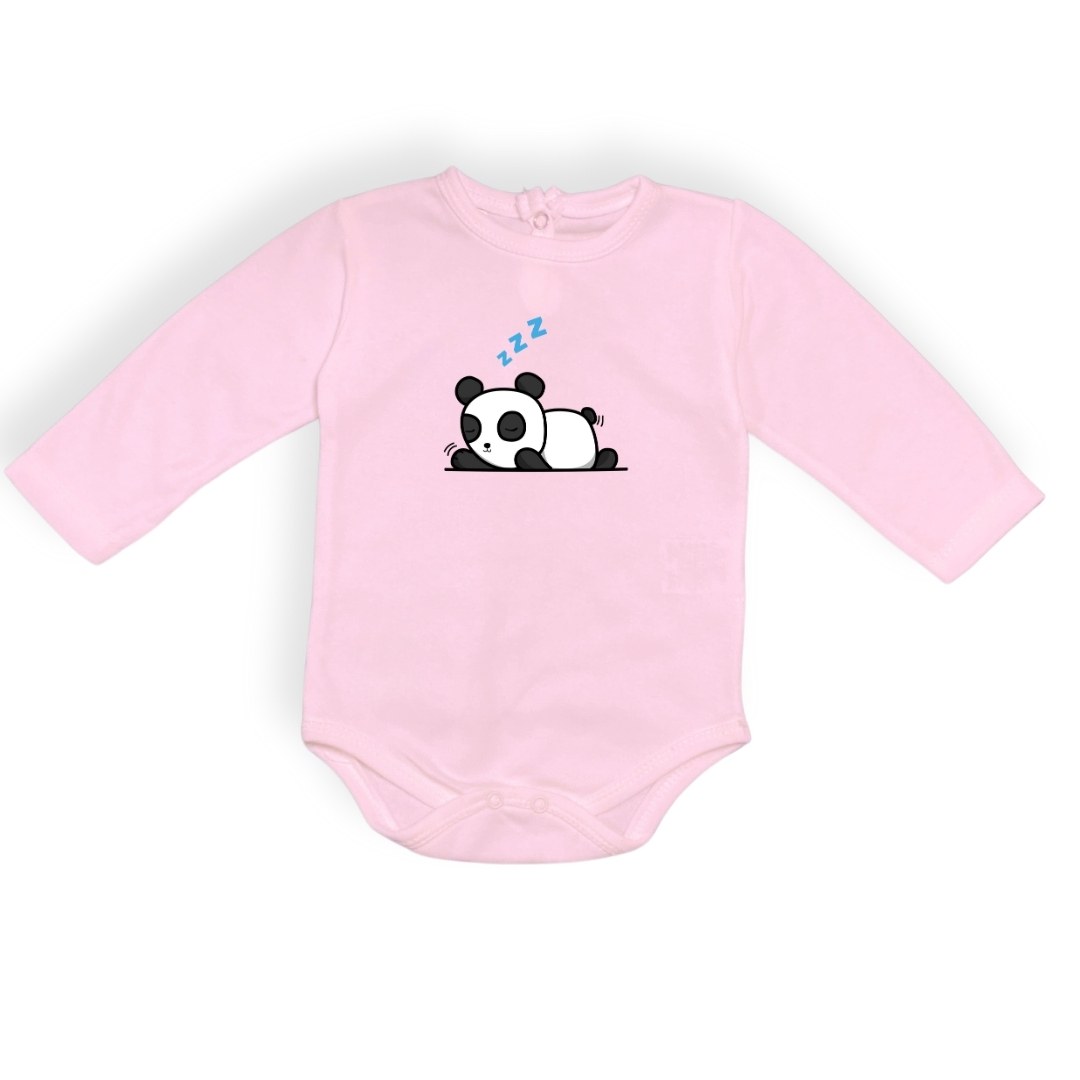 Uykucu Panda Baskılı Bebek Body Zıbın Çıtçıtlı Badi — PEMBE