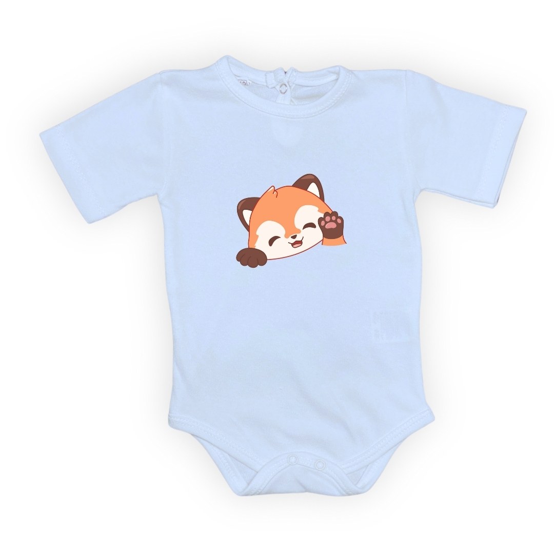Sevimli Tilki Baskılı Bebek Body Zıbın Çıtçıtlı Badi — BEBE MAVİ