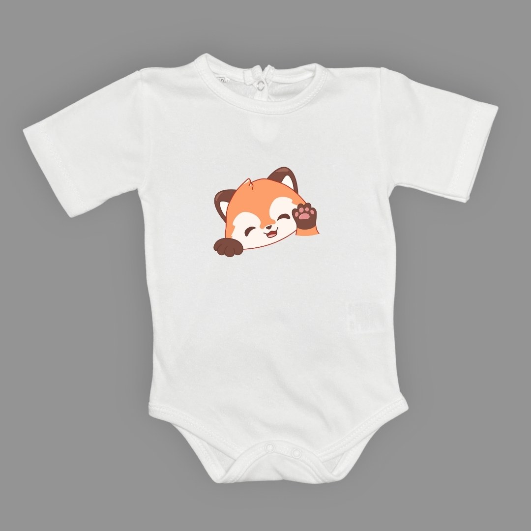 Sevimli Tilki Baskılı Bebek Body Zıbın Çıtçıtlı Badi — BEYAZ