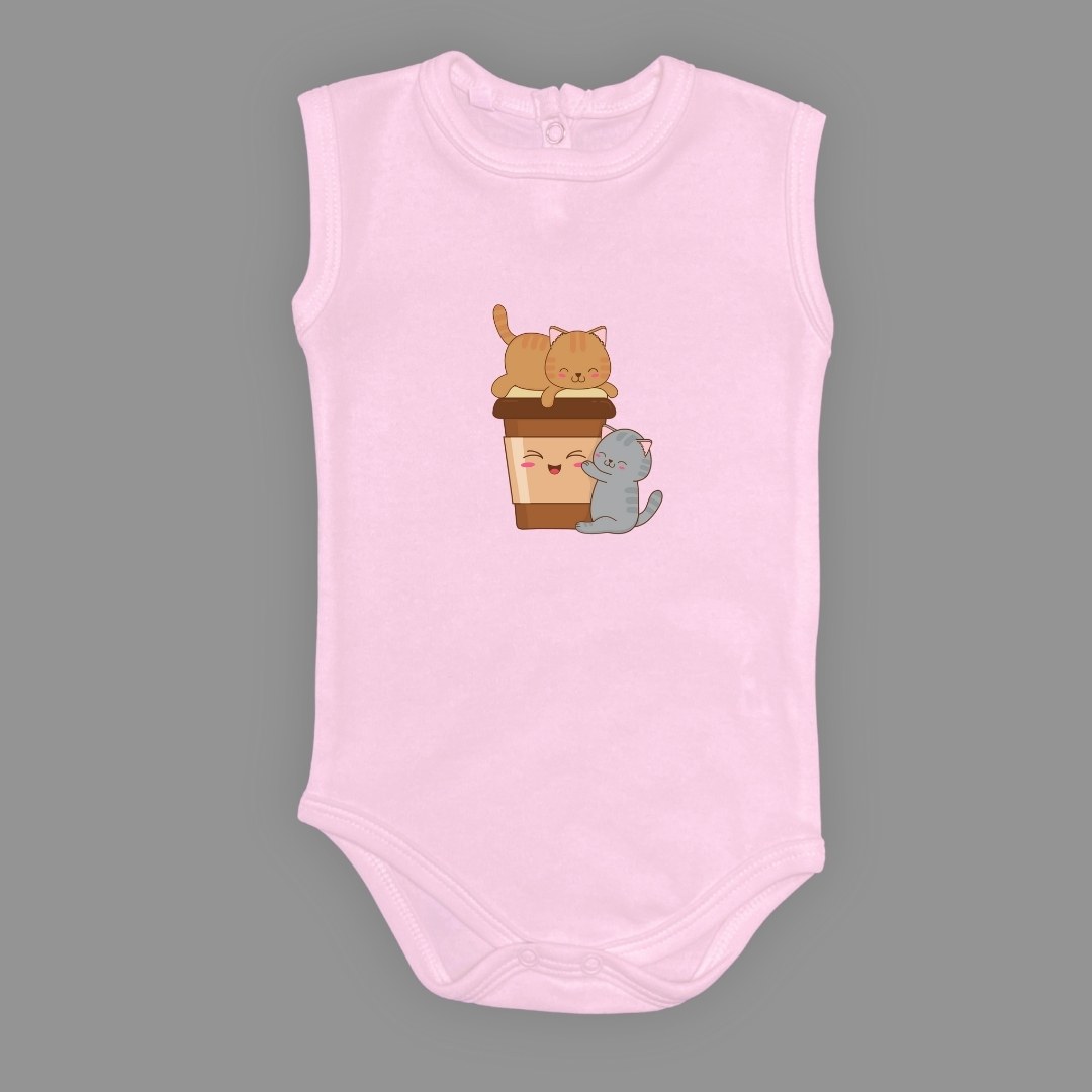 Baskılı Kahve Seven Kediler Bebek Çıtçıtlı Body - -AÇIK EKRU-6 AY — AÇIK PEMBE