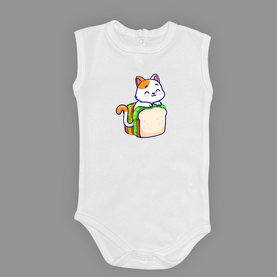 Baskılı Tost Kedi Bebek Çıtçıtlı Body - -PEMBE-3 YAŞ — AÇIK EKRU