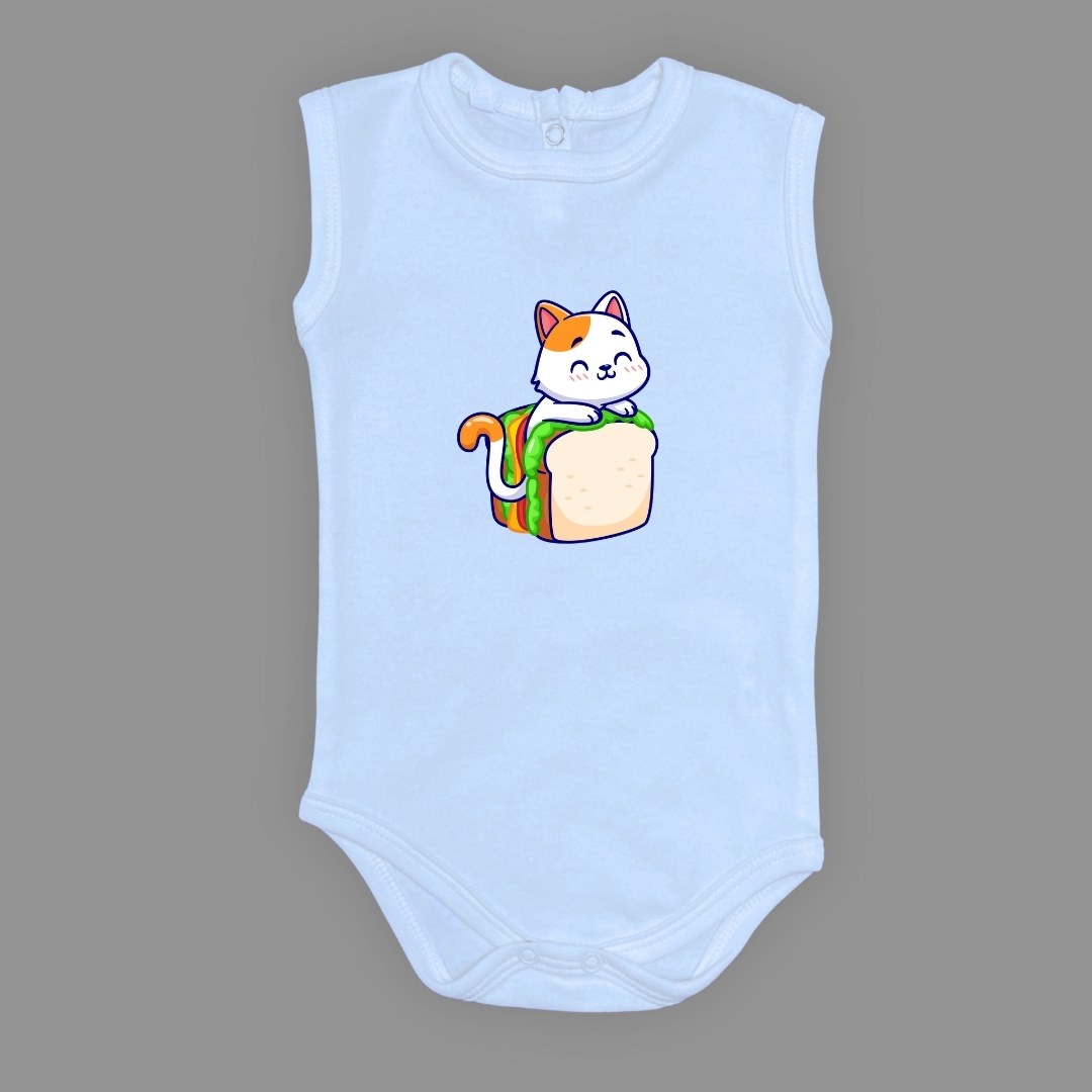 Baskılı Tost Kedi Bebek Çıtçıtlı Body - -PEMBE-3 YAŞ — AÇIK MAVİ