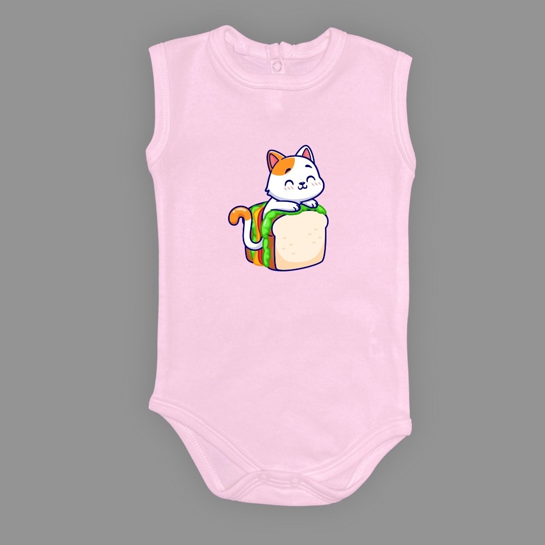 Baskılı Tost Kedi Bebek Çıtçıtlı Body - -PEMBE-3 YAŞ — AÇIK PEMBE