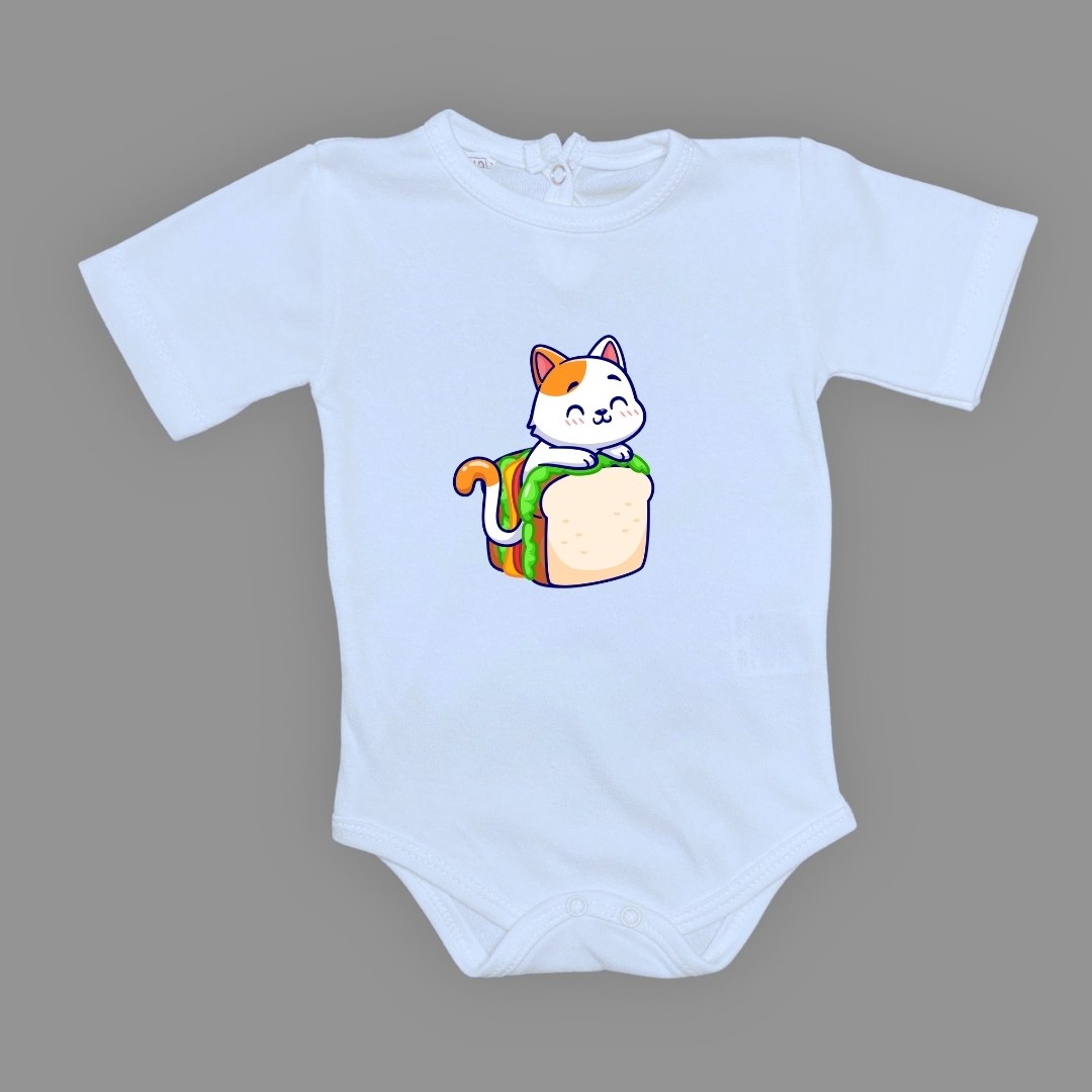 Baskılı Tost Kedi Bebek Çıtçıtlı Body - -PEMBE-3 YAŞ — BEBE MAVİ