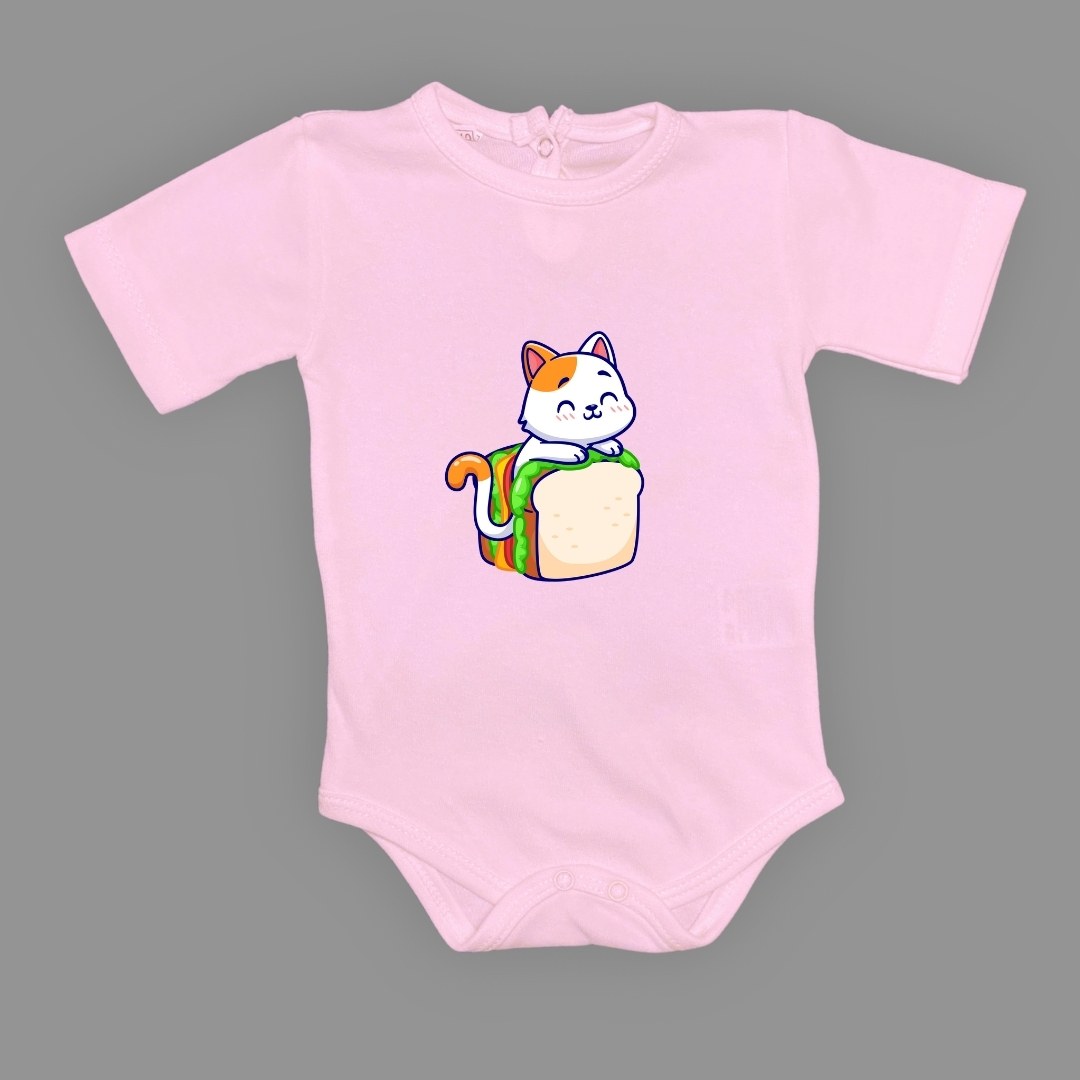 Baskılı Tost Kedi Bebek Çıtçıtlı Body - -PEMBE-3 YAŞ — KOYU PEMBE
