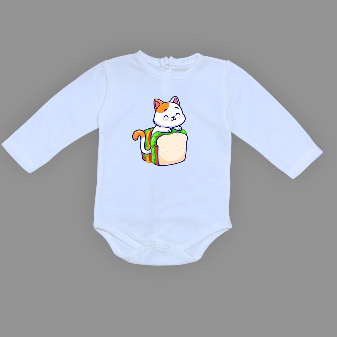 Baskılı Tost Kedi Bebek Çıtçıtlı Body - -PEMBE-3 YAŞ — MAVİ