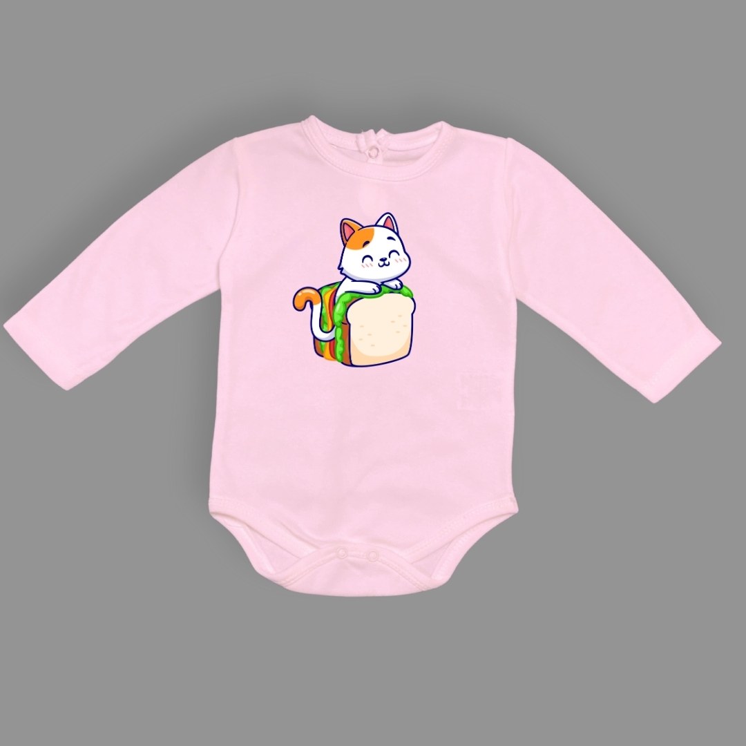 Baskılı Tost Kedi Bebek Çıtçıtlı Body - -PEMBE-3 YAŞ