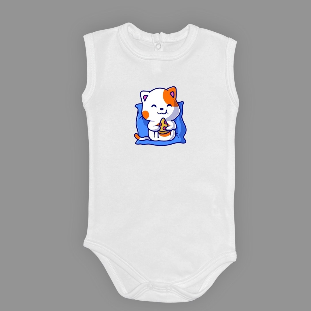 Baskılı Pizza Yiyen kedi Bebek Çıtçıtlı Body - -PEMBE-3 YAŞ — AÇIK EKRU