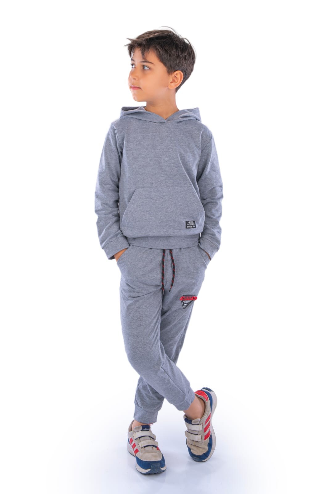 New Design Kanguru Cepli Kapüşonlu Çocuk Eşofman — GRİ