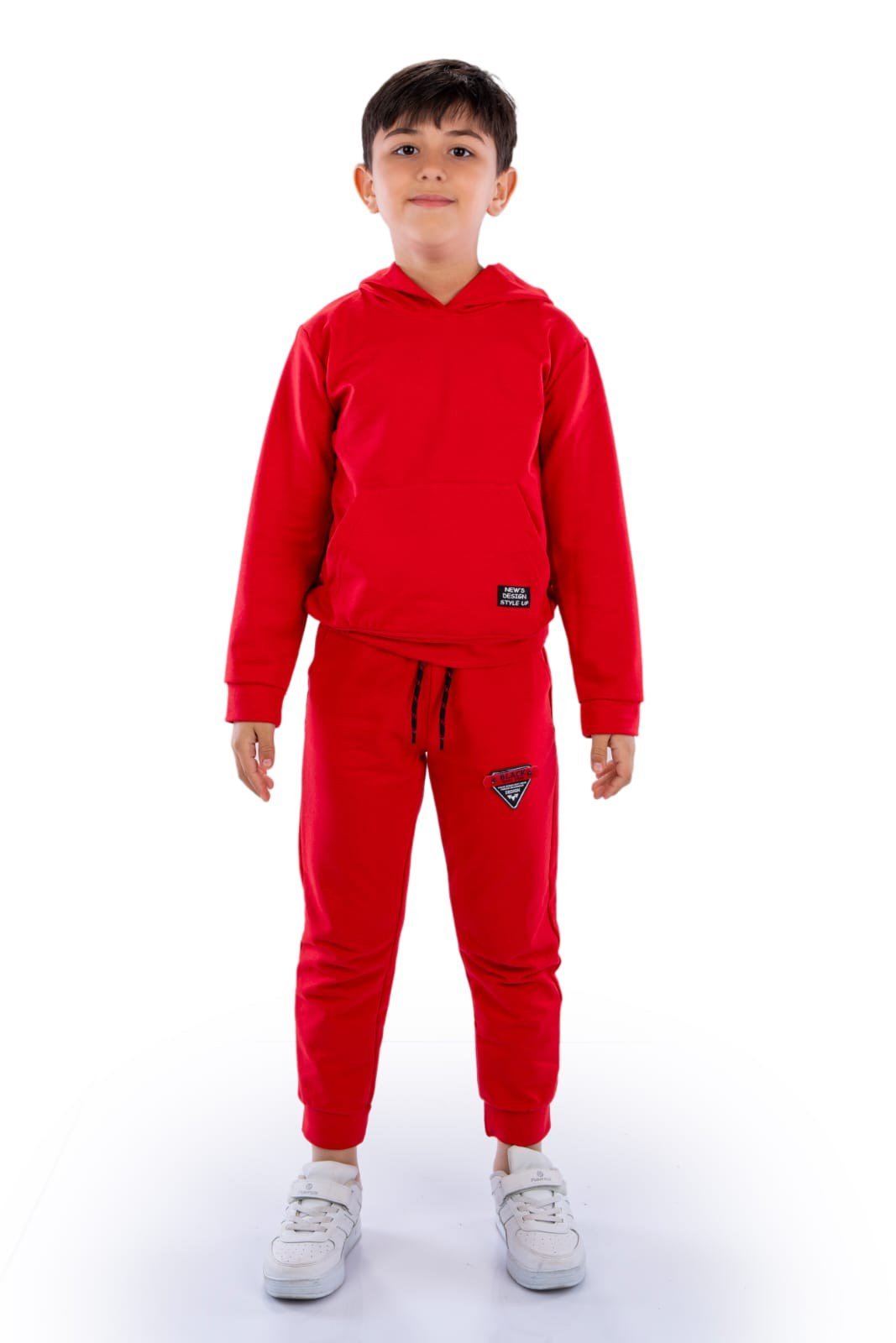 New Design Kanguru Cepli Kapüşonlu Çocuk Eşofman — KIRMIZI