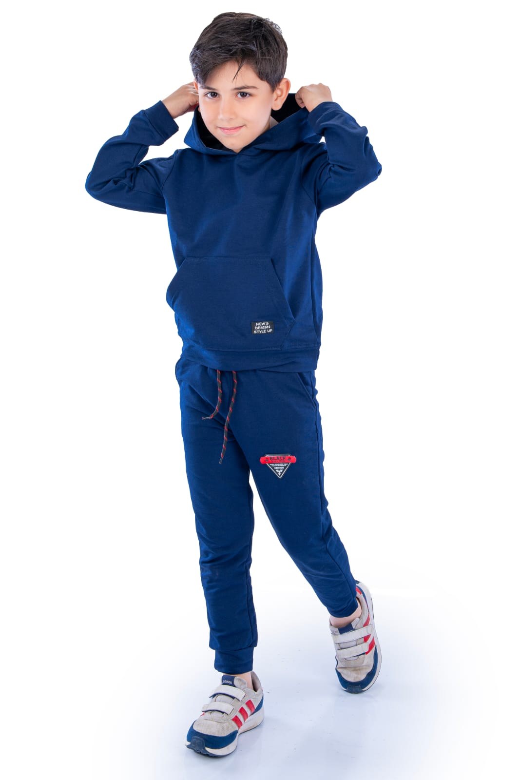 New Design Kanguru Cepli Kapüşonlu Çocuk Eşofman — LACİVERT