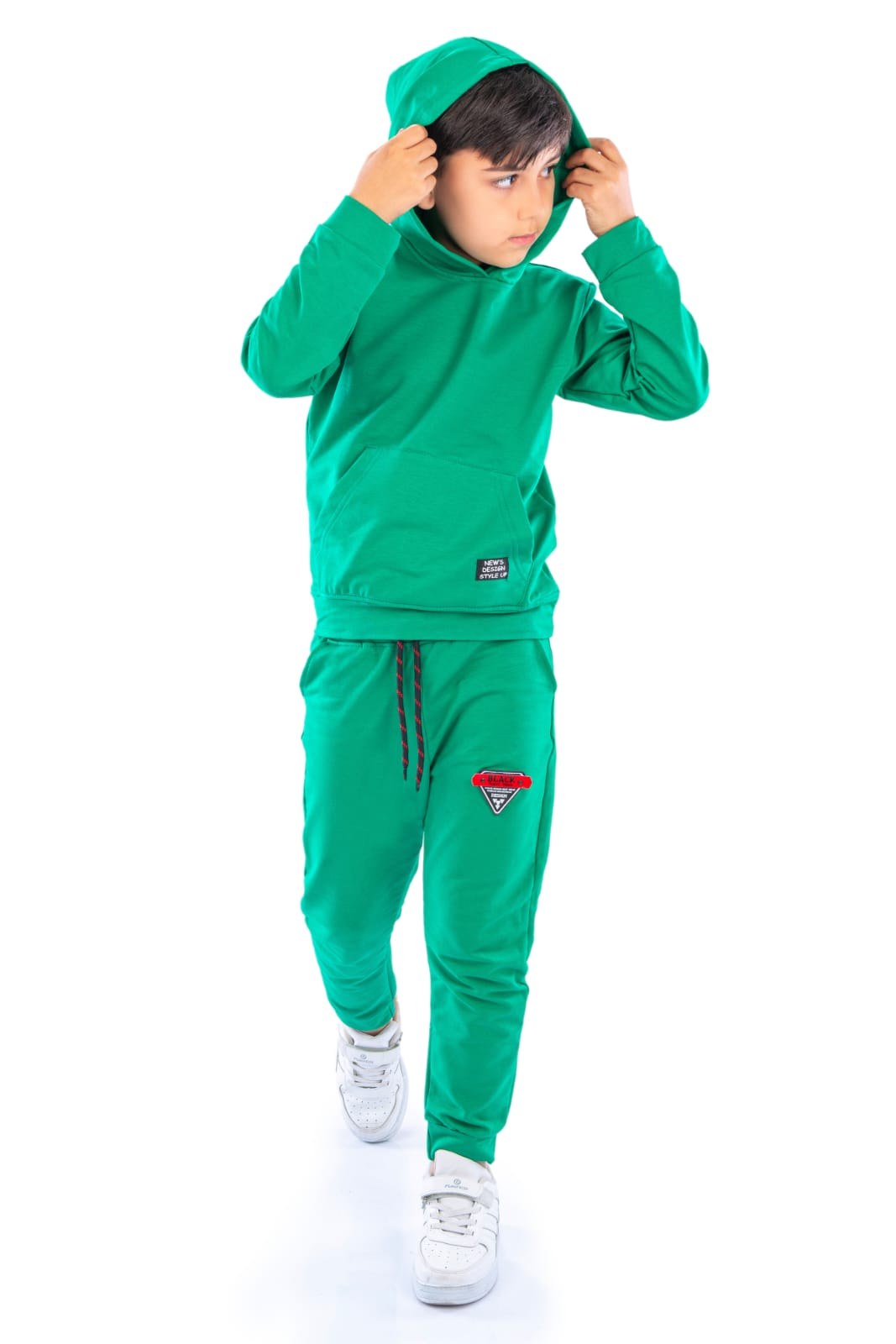 New Design Kanguru Cepli Kapüşonlu Çocuk Eşofman — YEŞİL