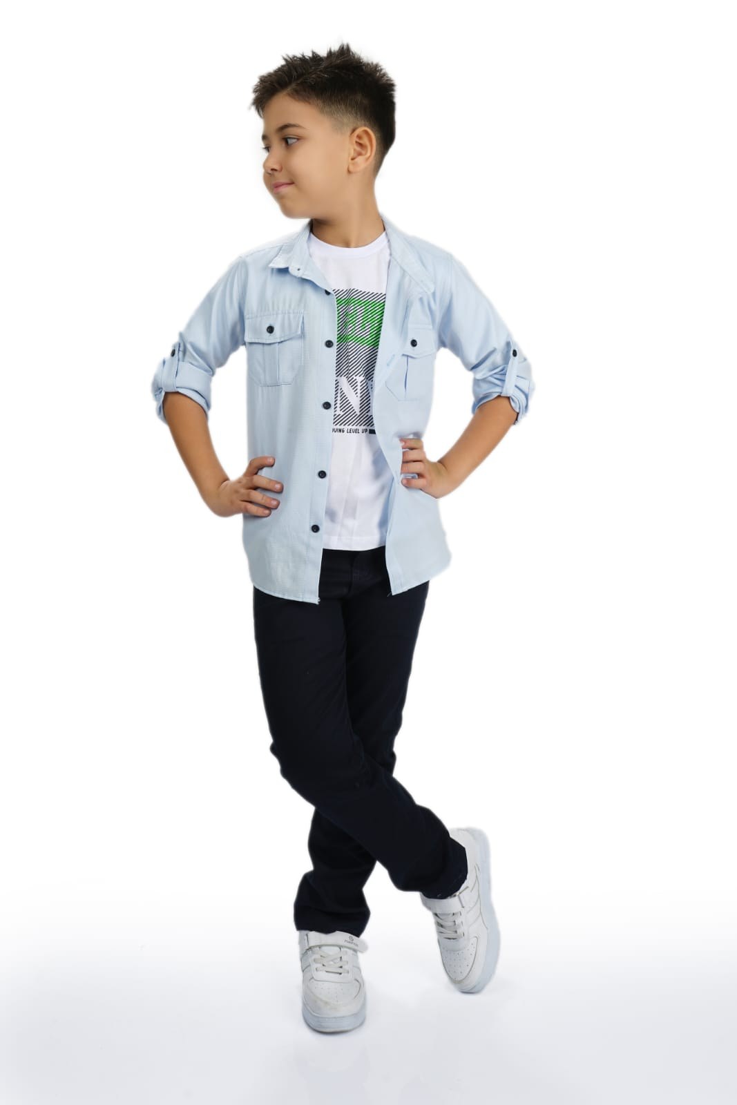 Gömlek , Pantolon , T-Shirt 3Parça Erkek Çocuk Takım — BEBE MAVİ