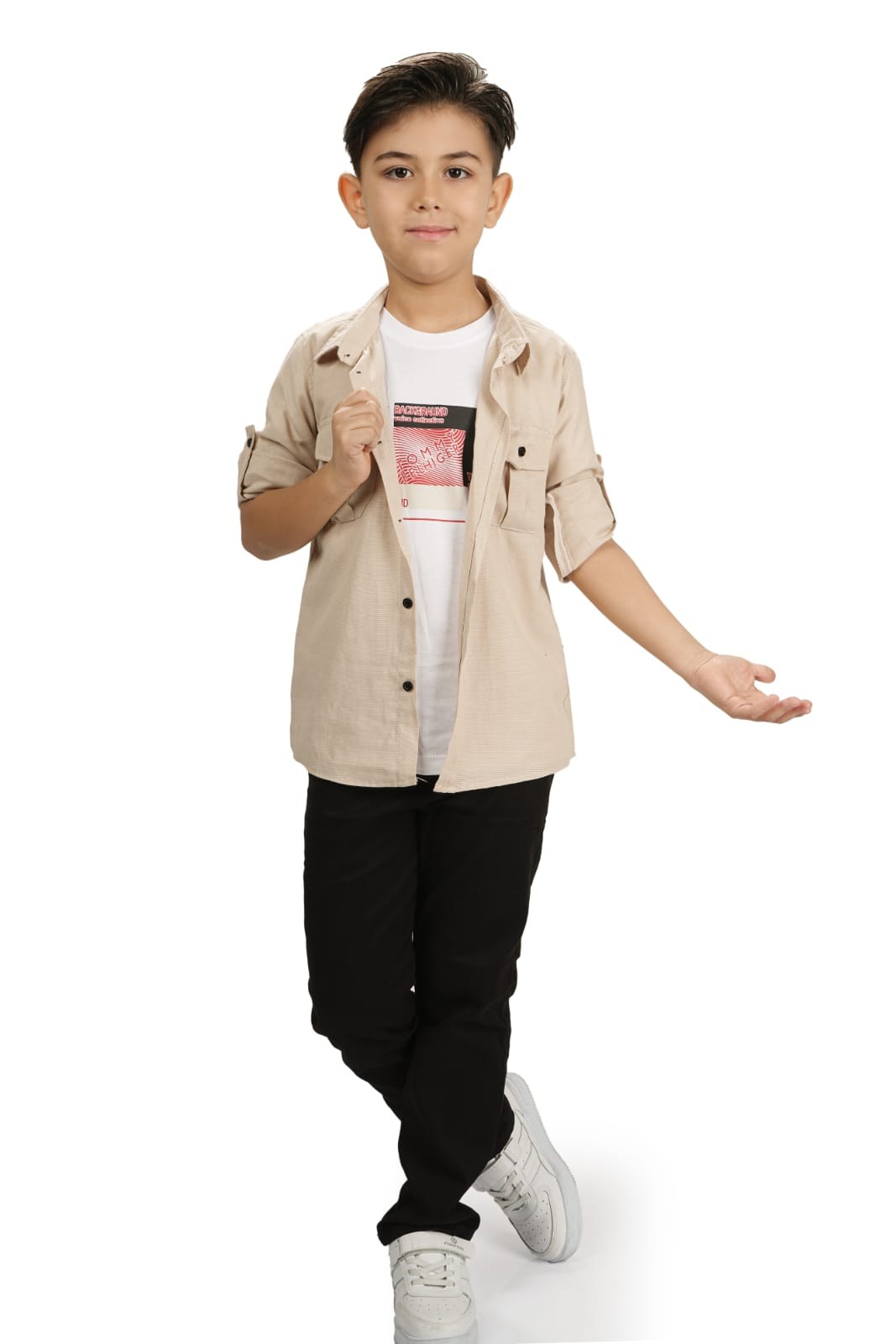 Gömlek , Pantolon , T-Shirt 3Parça Erkek Çocuk Takım — BEJ