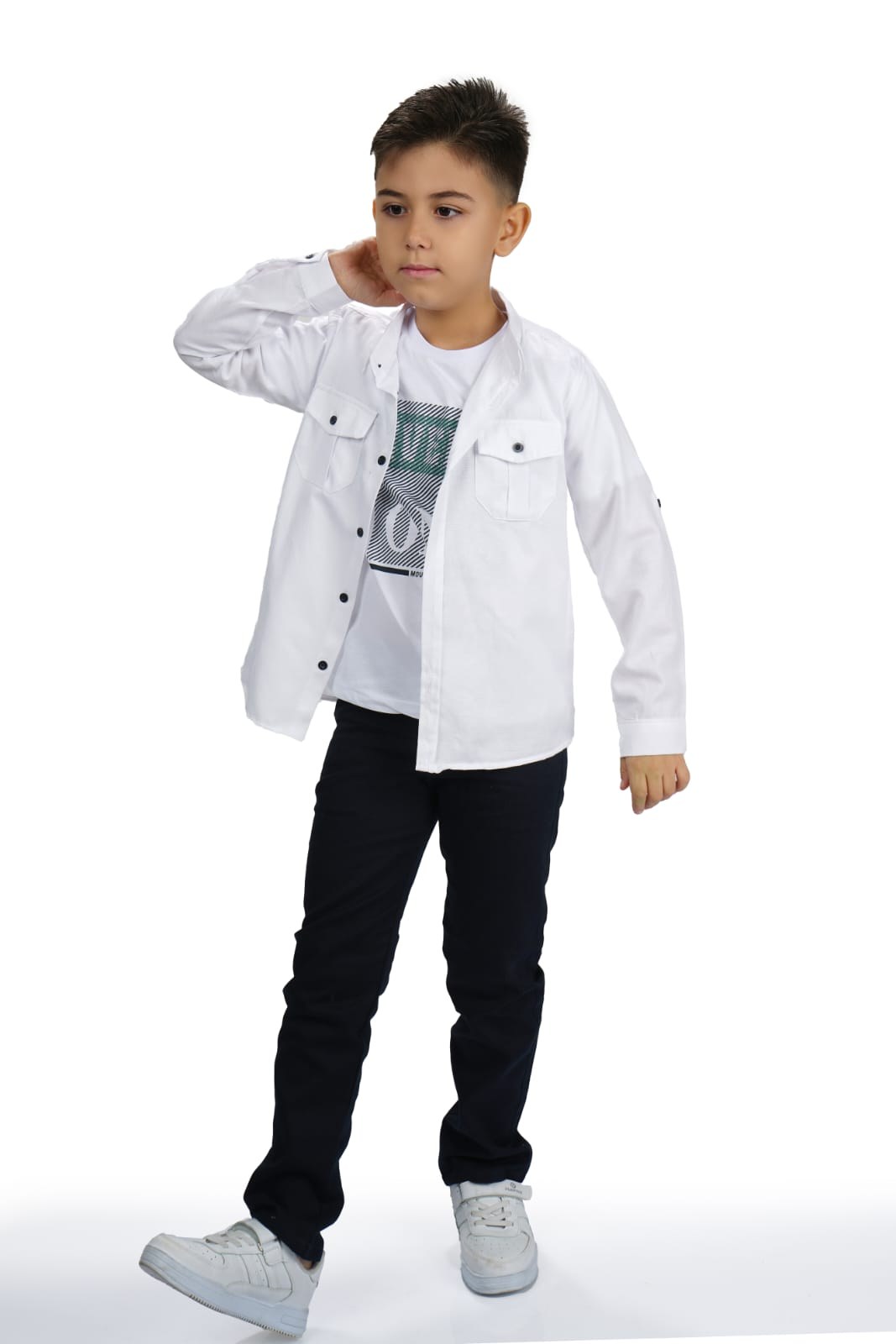 Gömlek , Pantolon , T-Shirt 3Parça Erkek Çocuk Takım — BEYAZ
