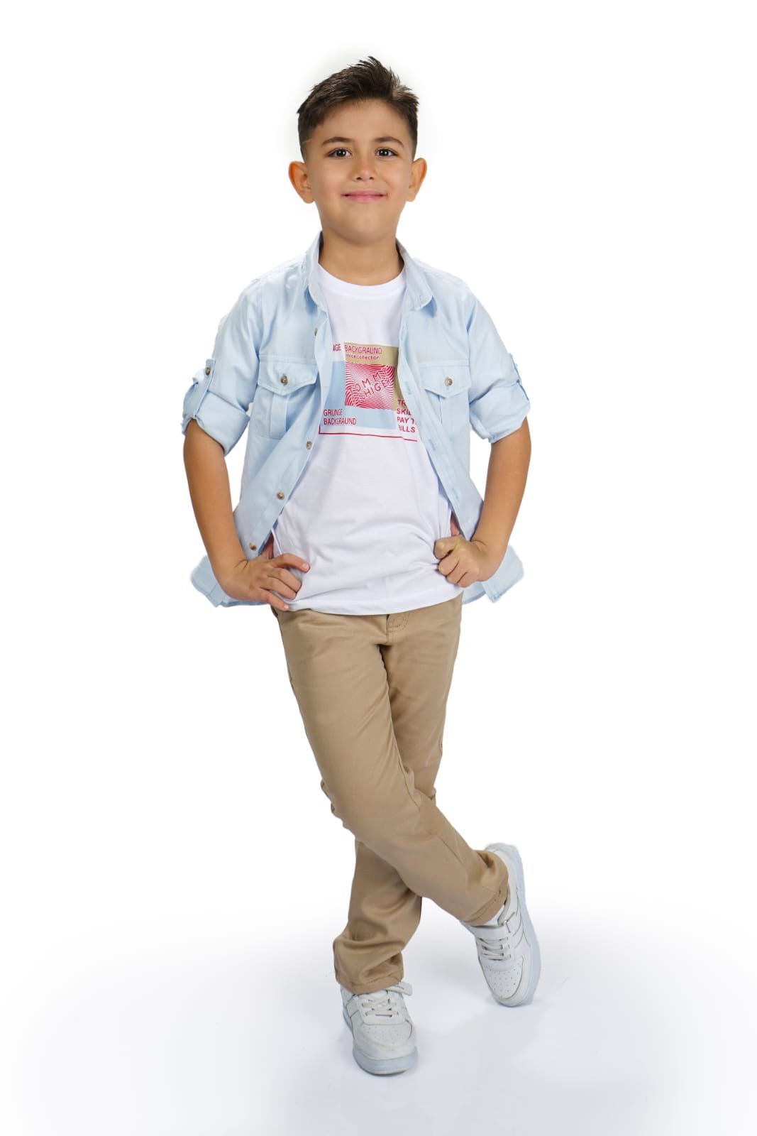 Gömlek , Pantolon , T-Shirt 3Parça Erkek Çocuk Takım — MAVİ