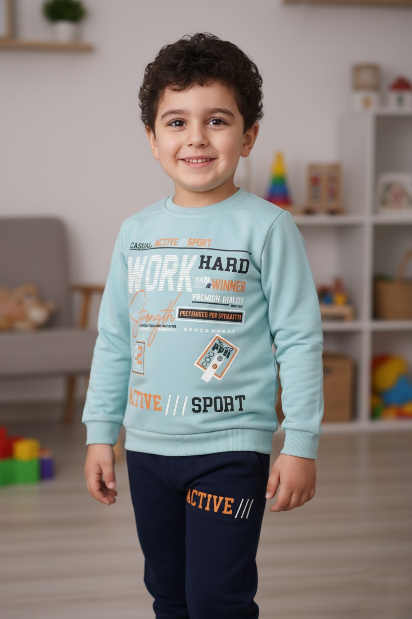Work Baskılı Erkek Çocuk Eşofman — AÇIK YEŞİL