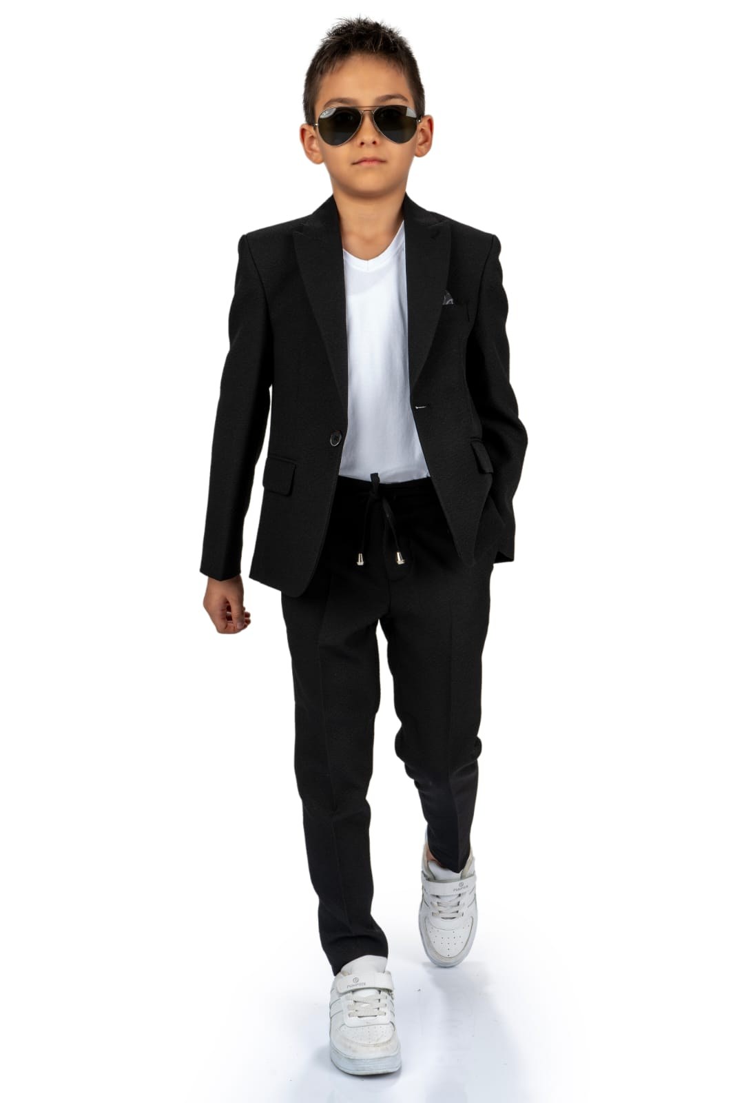 Spor Çocuk Ceket, Tişört , Jogger Pantolonlu Takım — SİYAH
