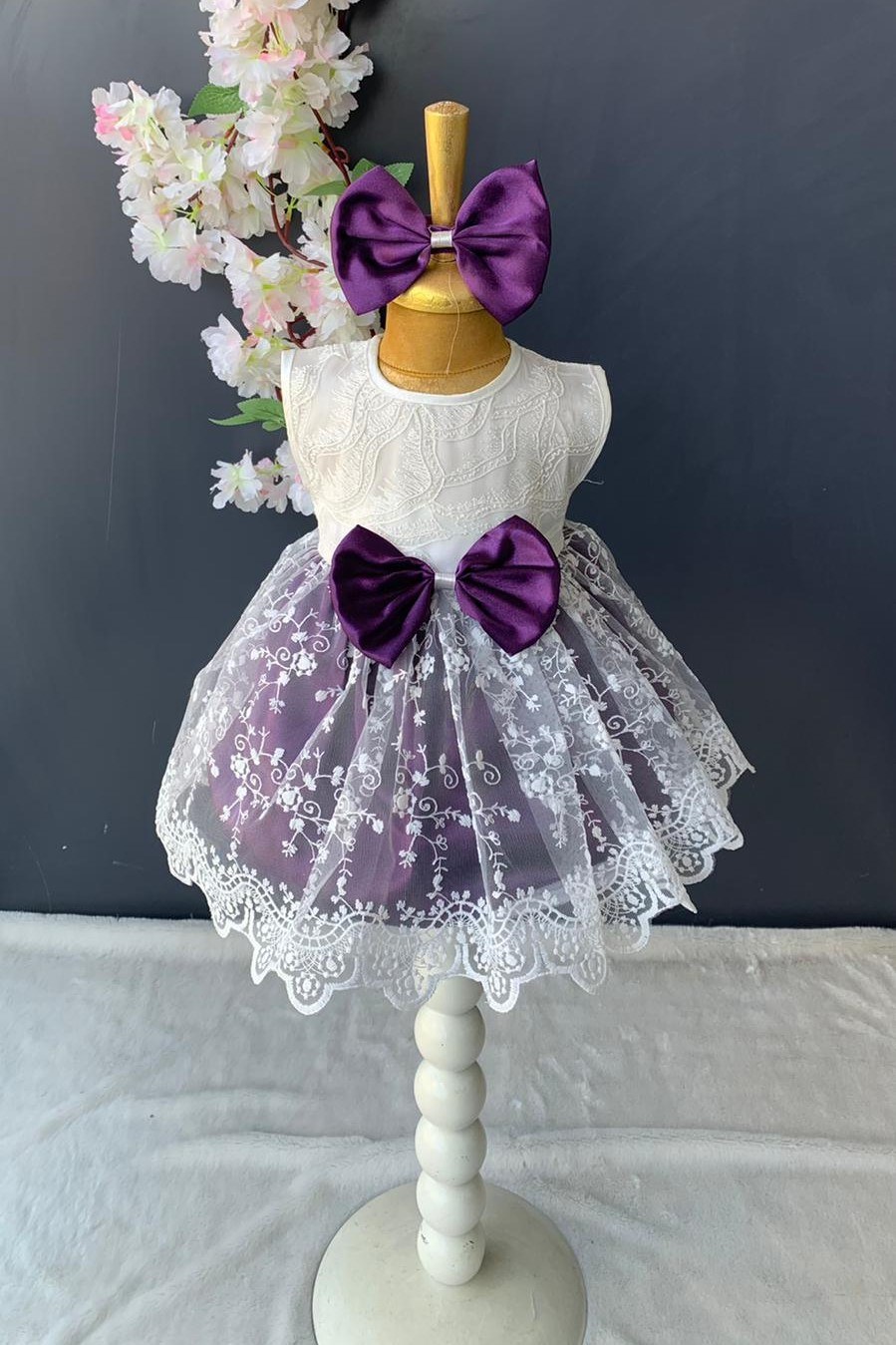 Saç Bantlı Dantelli Bebek Elbise PNPN136 — MOR