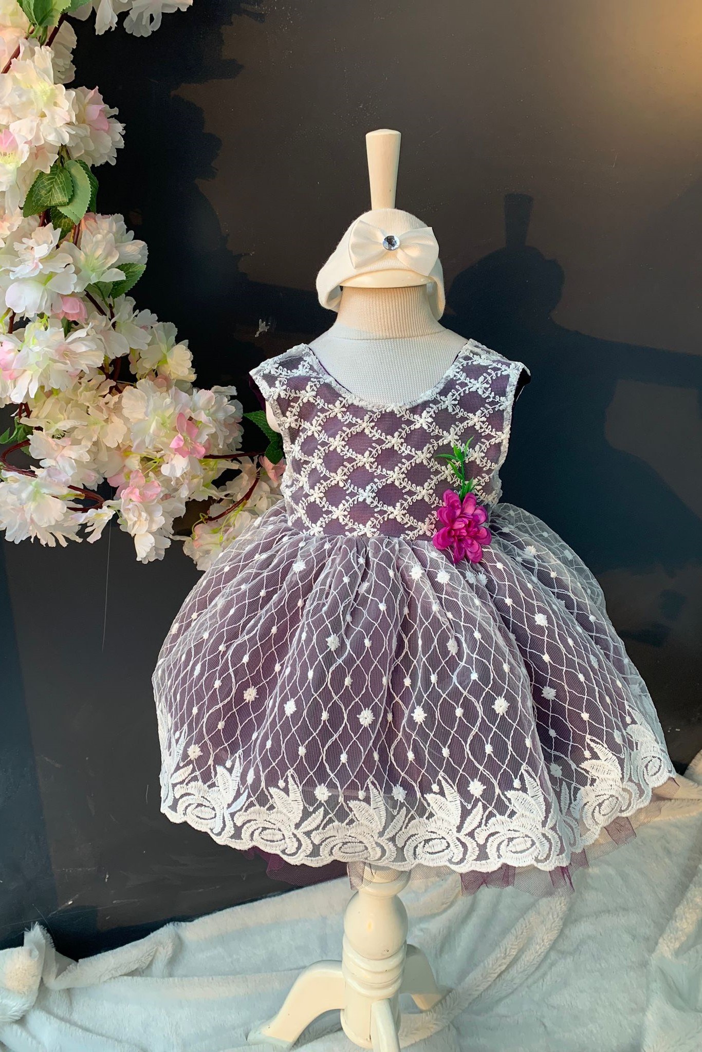Saç Bantlı Papatyalı Dantelli Bebek Elbise PNPN146 — MOR