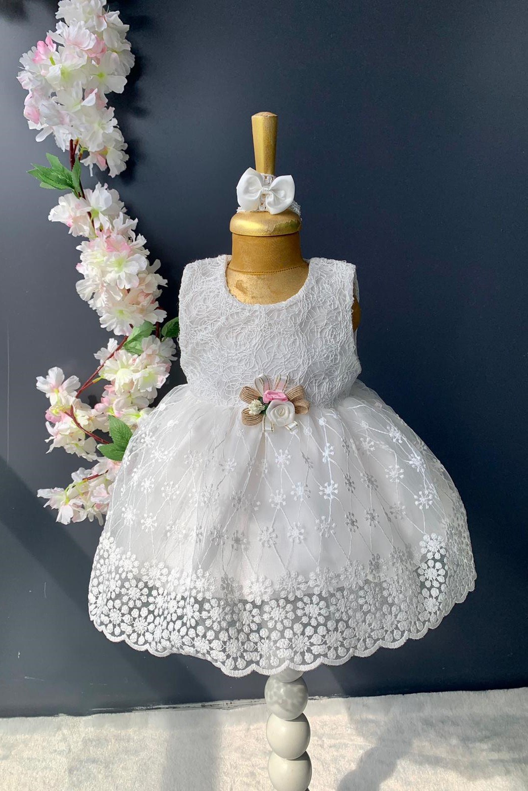 Dantelli Kız Bebek Elbise PNPN152 — BEYAZ
