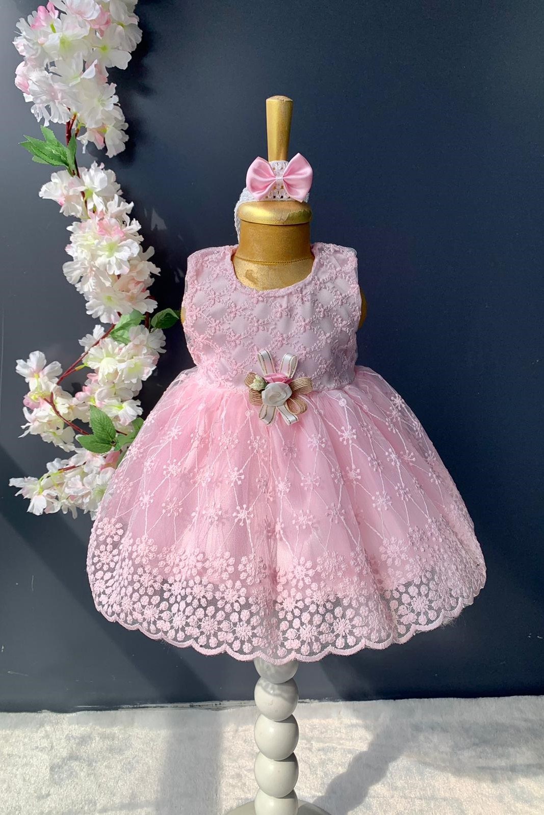 Dantelli Kız Bebek Elbise PNPN152 — PEMBE