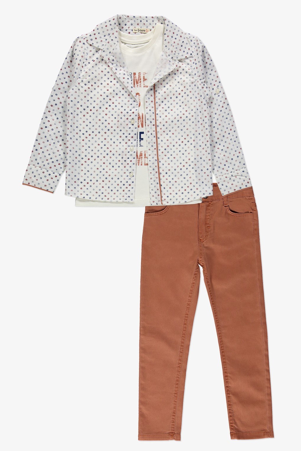 Gömlek ,Pantolon ,T-Shirt Daire Desen 3Parça Erkek Çocuk Takım TTR-01YVRLK — KİREMİT