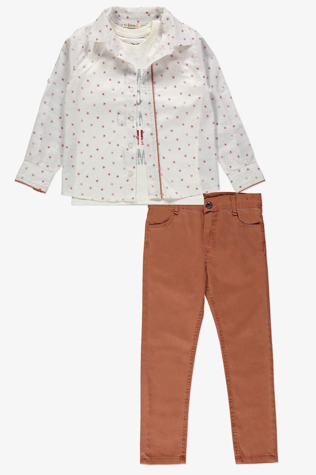 Gömlek ,Pantolon ,T-Shirt Yaprak Desen 3Parça Erkek Çocuk Takım TTR-02YPRK — KİREMİT