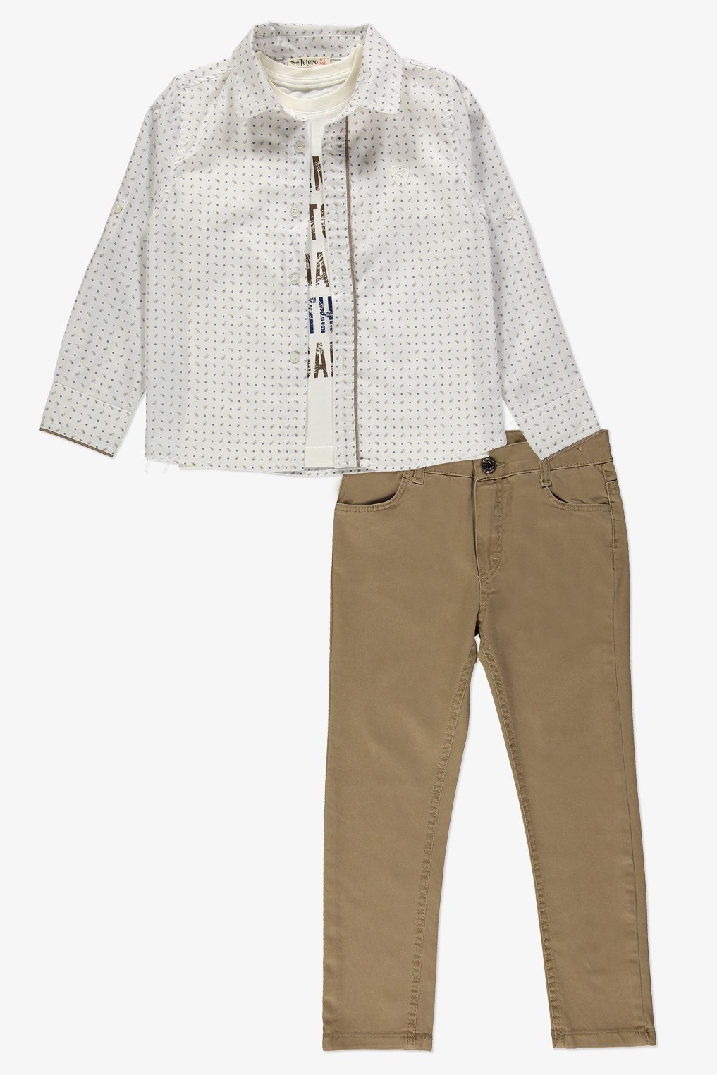 Gömlek ,Pantolon ,T-Shirt Noktalı Desen 3Parça Erkek Çocuk Takım TTR-03NKTL — KAHVERENGİ